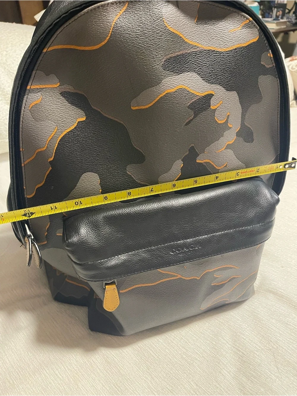 Coach Men's Camouflage Leather Backpack - Black, Gray & Tan Trim